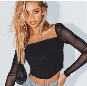 Princess Polly Black Sheer Sleeve Crop Top